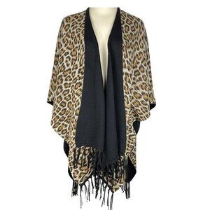 Women's Leopard Animal Print Soft Poncho/Cape with Fringe